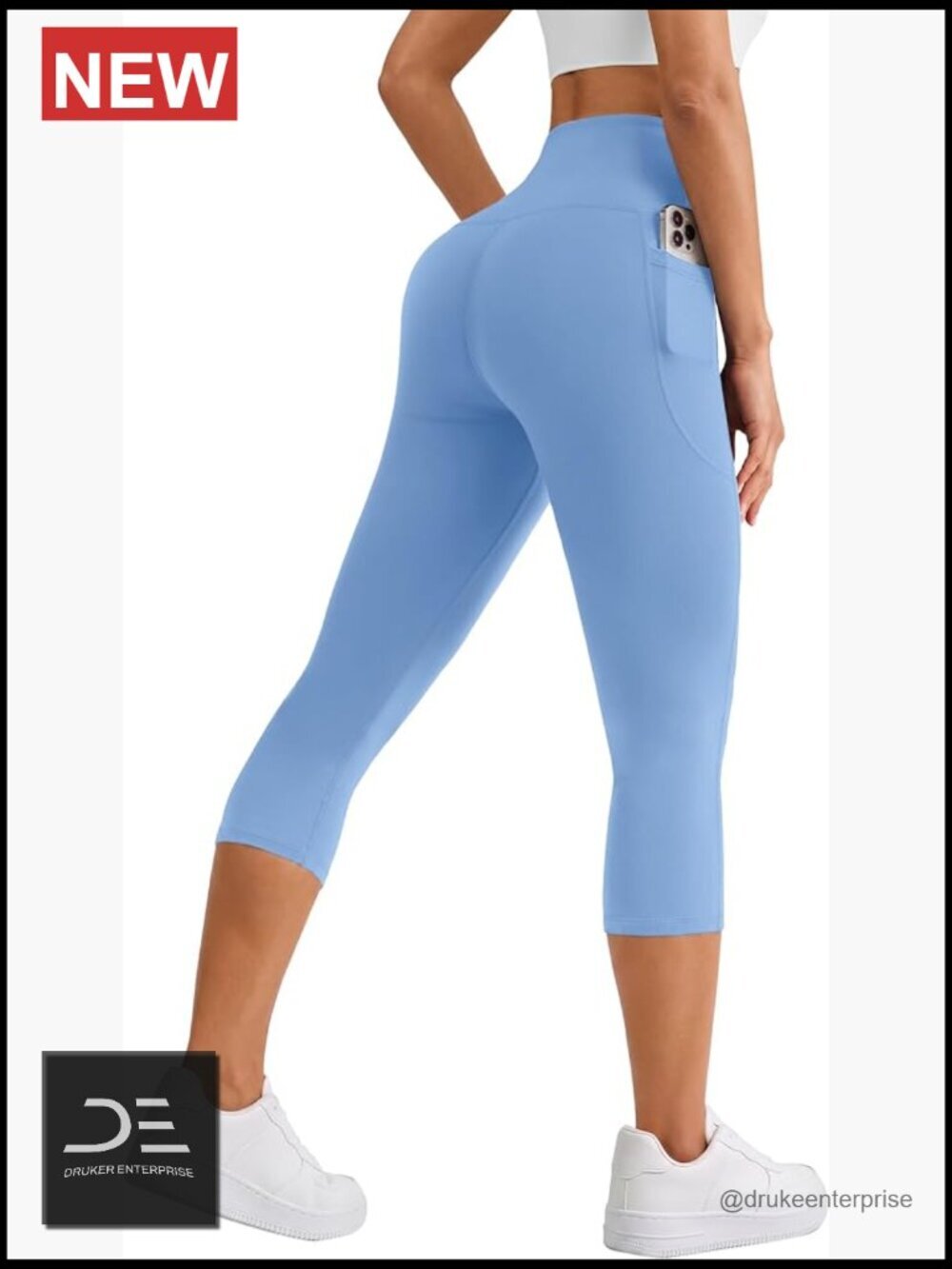 High Waisted Tummy Control Capri Leggings with Pockets for Yoga Gym